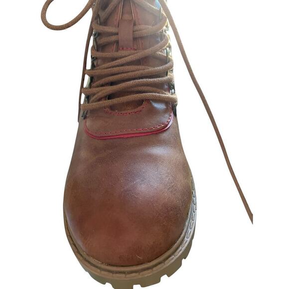 Cabincore ankle boots camel brown lace up tread botton plaid accent Size 6 - Picture 8 of 8